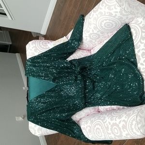 H&M hunter green sequin wrap dress